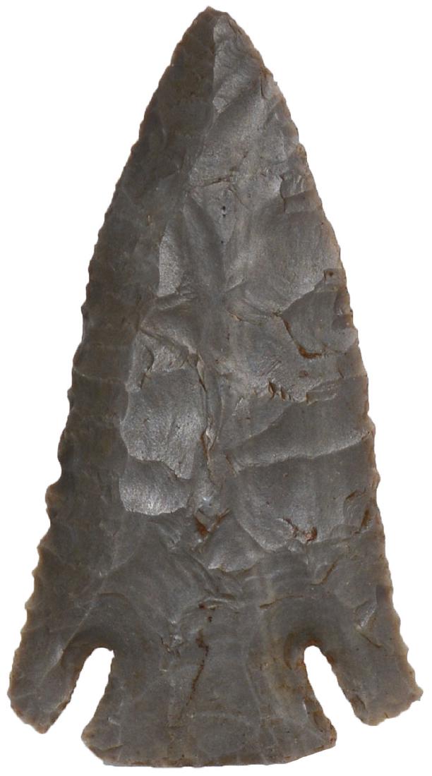 3 1/4" Lost Lake. Pictured in Townsend's Jan. 2015: 3 1/4" Lost Lake. Logan Co, KY. Hornstone. Great Hornstone example with long barbs. Ex-Don Kinkade, Earl Townsend. Pictured in Townsend's Jan. 2015 Sale Catalog (item 179). Putty G10 COA