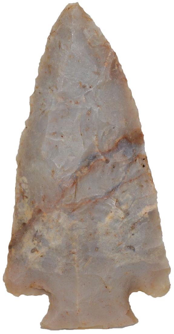 3 1/16" Decatur. Pictured on the cover of Prehistoric: 3 1/16" Decatur. Ross Co, OH. Flintridge. Fractured base style. Fine condition. Ex-Gilbert Cooper, Mark Bach Collection. Pictured on the cover of Prehistoric Antiquities (February 2018). Rogers COA