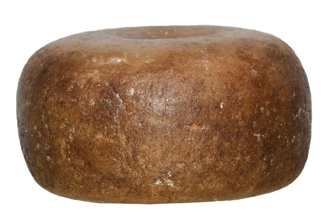 3 3/16" Quartz Biscuit Discoidal. Scioto Co, OH.: 3 3/16" Quartz Biscuit Discoidal. Scioto Co, OH. Slick, patinated Quartz. Slight cupped on one side. Light dimples. Ex-Tommy Bryden. Found by Paul Prose