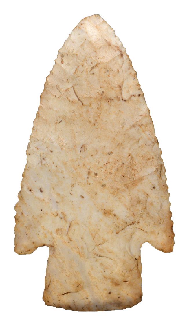 2 15/16" Hardin. IL. Motley COA. Very well made with: 2 15/16" Hardin. IL. Very well made with nice pressure flaking. Pink and cream chert. Ex-Tom Davis, Randy Hudson, Steve Lee. Motley COA