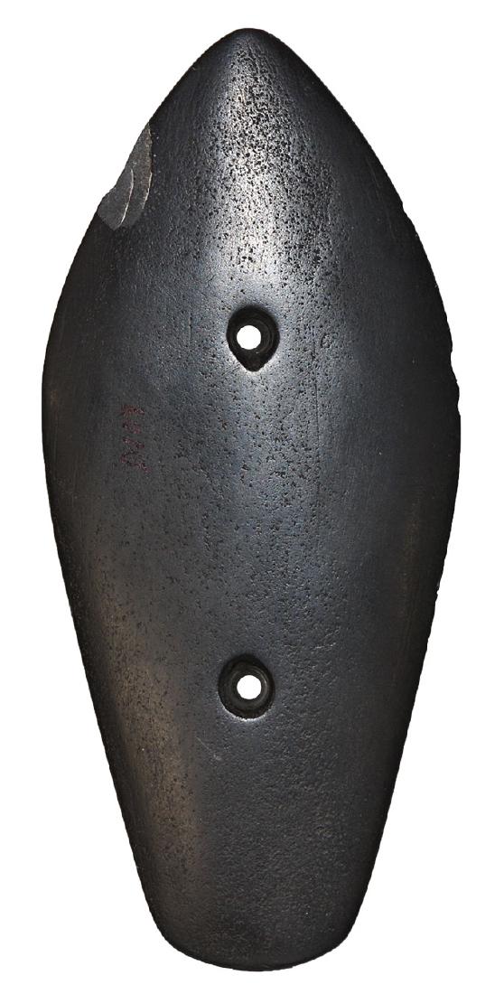 6 3/4" Glacial Kame Gorget. Pictured in WW#11 (p100): 6 3/4" Glacial Kame Gorget. McGuffey, OH (Evans farm). Ex-Russell Long (D1). Very nice with small nick in side. Pictured in WW#11 (p100) and May 2014 Prehistoric Antiquities (p19). Jackson G8+ COA