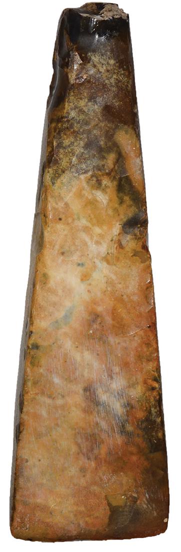 4 5/8" Flared Flint Chisel. Found in Jutland, Denmark.: 4 5/8" Flared Flint Chisel. Found in Jutland, Denmark. Ex-Gilbert Cooper, Gerald Bernacchi. Nicely made, good bit polish