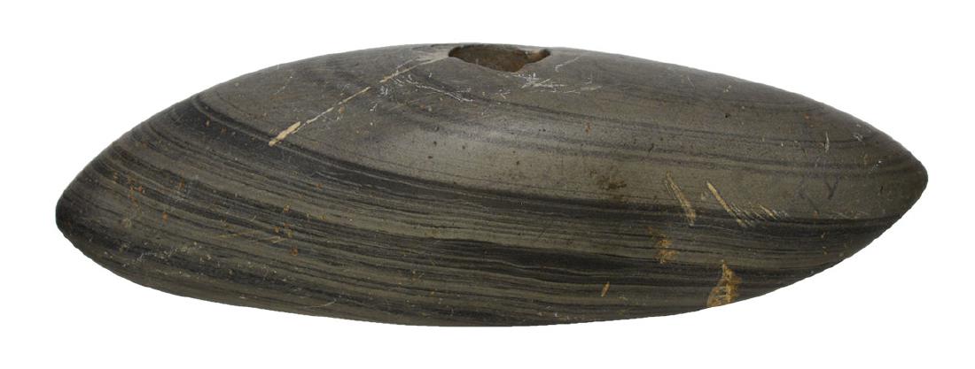 3 15/16" Pick Bannerstone. Dickey COA. Stoddard Co,: 3 15/16" Pick Bannerstone. Stoddard Co, MO. Banded Slate. Good condition. Ex-Tommy Bryden. FB Gary Ethridge. Dickey COA