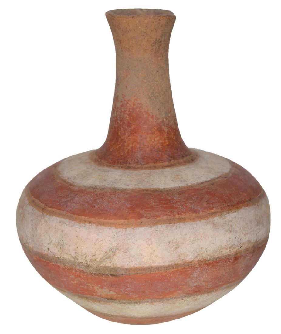 10 1/8" Polychrome Bottle with horizontal stripes. (1 of 4)