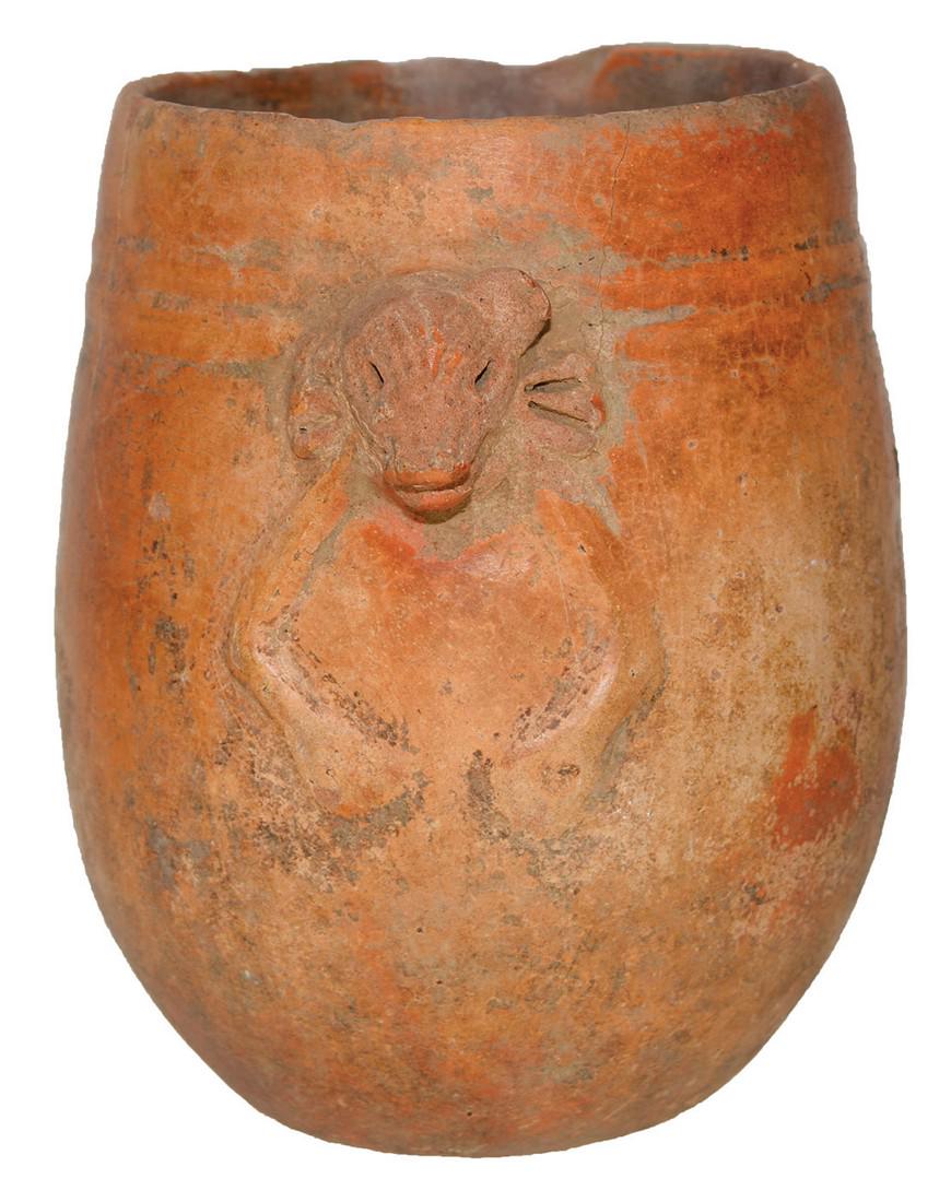 6 1/8" H. Mayan Jar.  Classic Period,   Applique Jaguar (1 of 6)