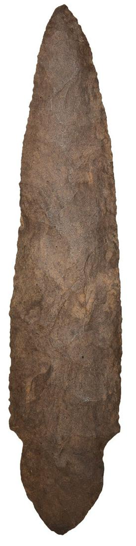 5 11/16" Adena Beavertail Point. Well pictured in: 5 11/16" Adena Beavertail Point. Marshall Co, KY. Well made. Dover. Ex-E.E. Curtis. Well pictured in Tully's Flint Blades and Projectile Points (p74)