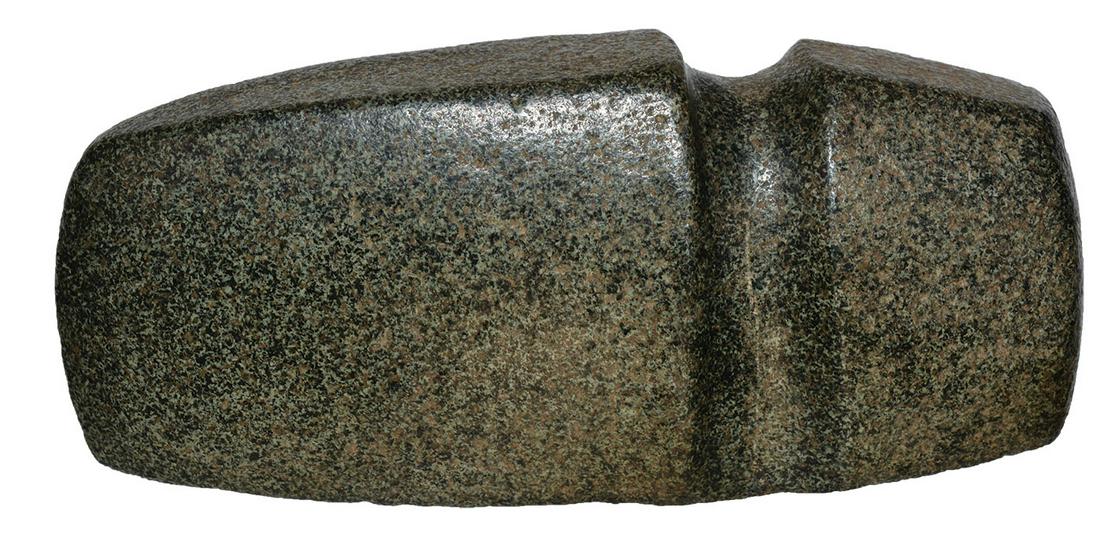 8" 3/4 Groove Nebo Axe. Meadows COA. Very fine: 8" 3/4 Groove Nebo Axe. Saline Co, MO. Finely made, good lines. G10. Nicely polished greenish gray Diorite. Well pictured in Legends of Prehistoric Art (page 191). Can be seen on shelf in Legends of P
