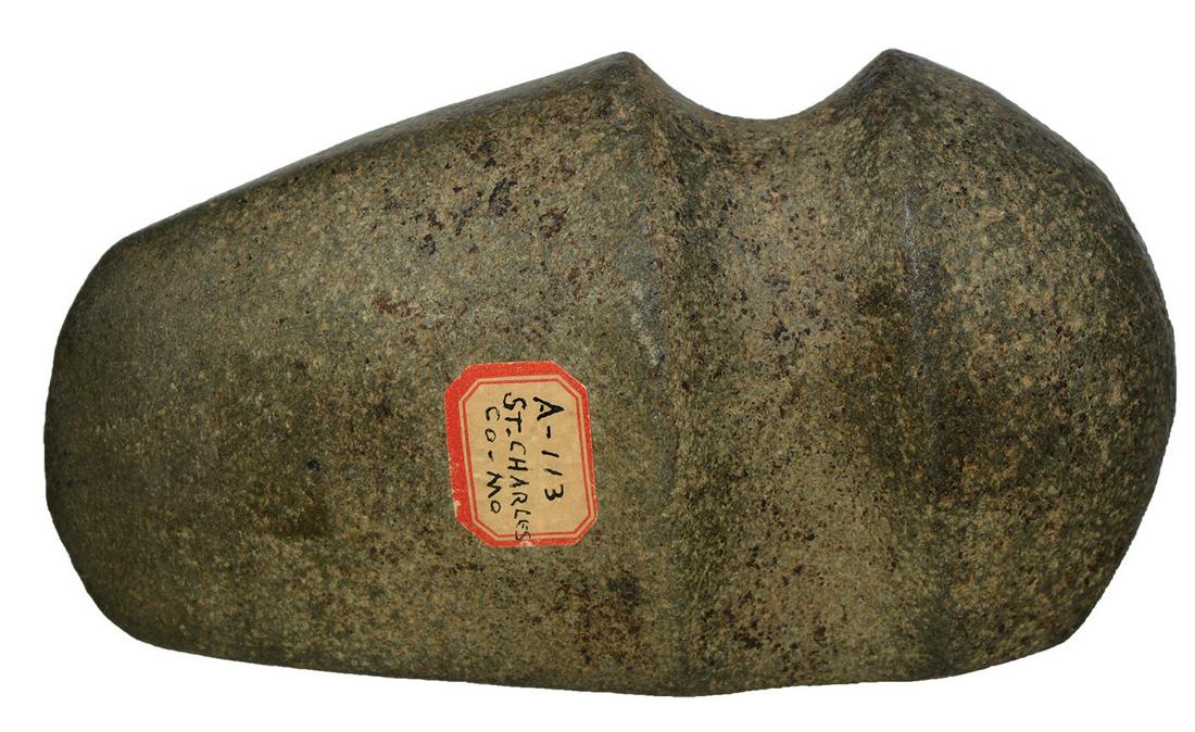 5 1/4" 3/4 Groove Axe. MO. Ex- Bob Converse, Ensil: 5 1/4" 3/4 Groove Axe. St. Charles Co, MO. Very well made, good polish. Some use wear to pole. Ex-Gilbert Cooper, Bob Converse, Ensil Chadwick Collections