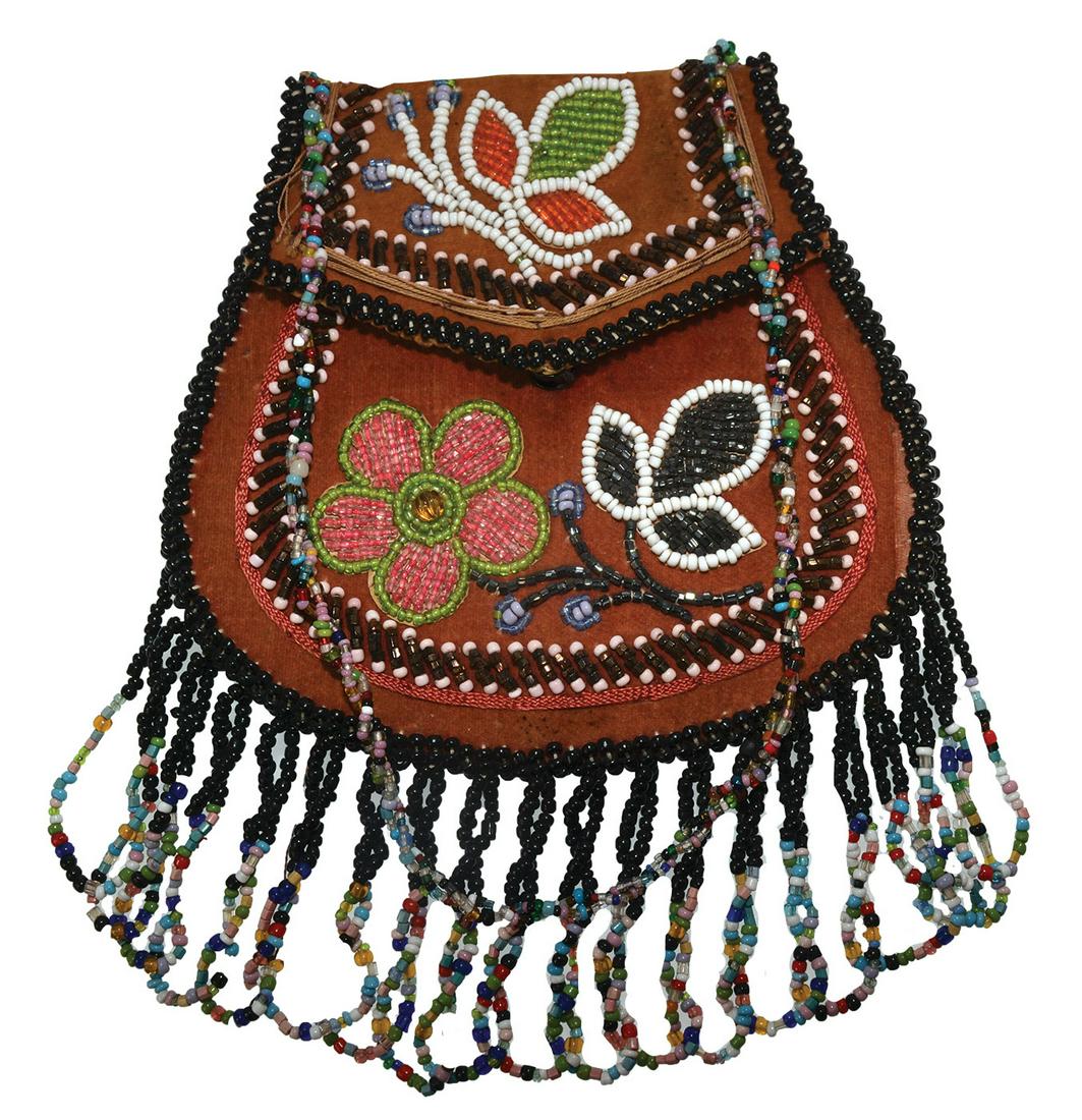 Two Great Lakes Iroquois Beaded Purses. Older examples: Two Great Lakes Iroquois Beaded Purses. 6" Beaded front, quilled back purse is an 1800's bag with some bead loss and quill work deterioration. All adds to the presence of this older example. 2nd Purse
