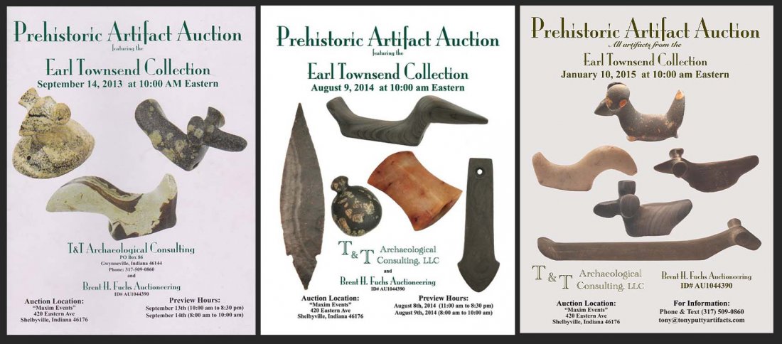 Set of Earl Townsend Auction Catalogs: Set (3) of T&T's Earl Townsend Auction Catalogs from 2013, 2014 and 2015. Comes with Prices Realized for each auction. Like new condition. Some of Earl Townsend's finest relics are listed in these cat