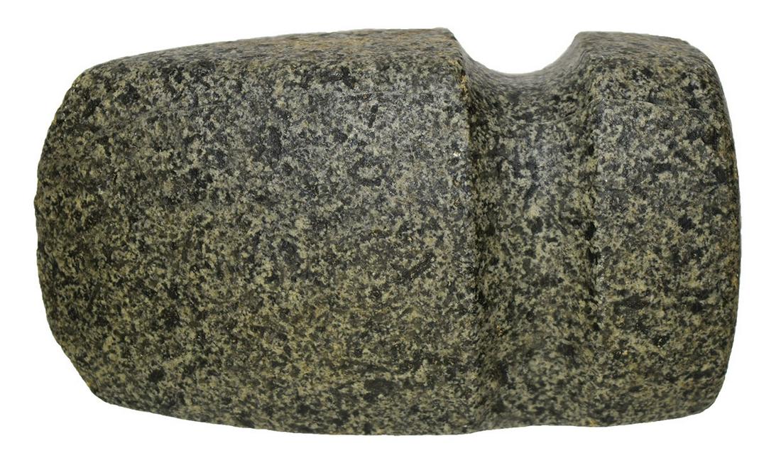 4 5/8" 3/4 Groove Axe. IN. Very well made. Very good: 4 5/8" 3/4 Groove Axe. IN. Very well made. Very good condition, very slight chips to bit. Black speckled green Hardstone