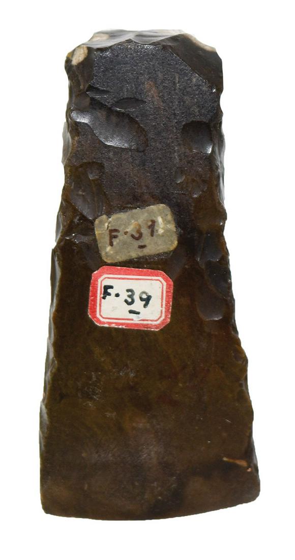 3 1/4" Danish Flint Celt. Sweden. Glossy dark brown: 3 1/4" Danish Flint Celt. Sweden. Glossy dark brown chert. Finely made, polished. G10