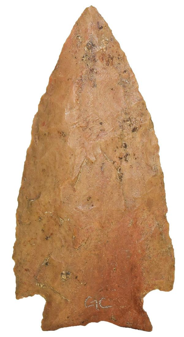 2 7/8" Decatur. Pictured on the cover of Feb. 2018: 2 7/8" Decatur. Wilson Co, TN. Buffalo River Chert. Ex-Gilbert Cooper, Mark Bach. Pictured on the cover of Feb. 2018 Prehistoric Antiquities. Putty G9+ COA. October 16, 2019 - added copy of COA