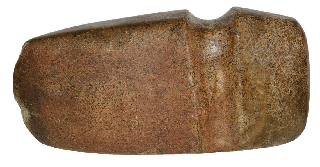 8 3/8" 3/4 Groove Axe. Brown Co, IN. Large, nicely: 8 3/8" 3/4 Groove Axe. Brown Co, IN. Large, nicely polished tan Hardstone. Nicks to bit, overall fine condition. Ex-Brandon Vanderver