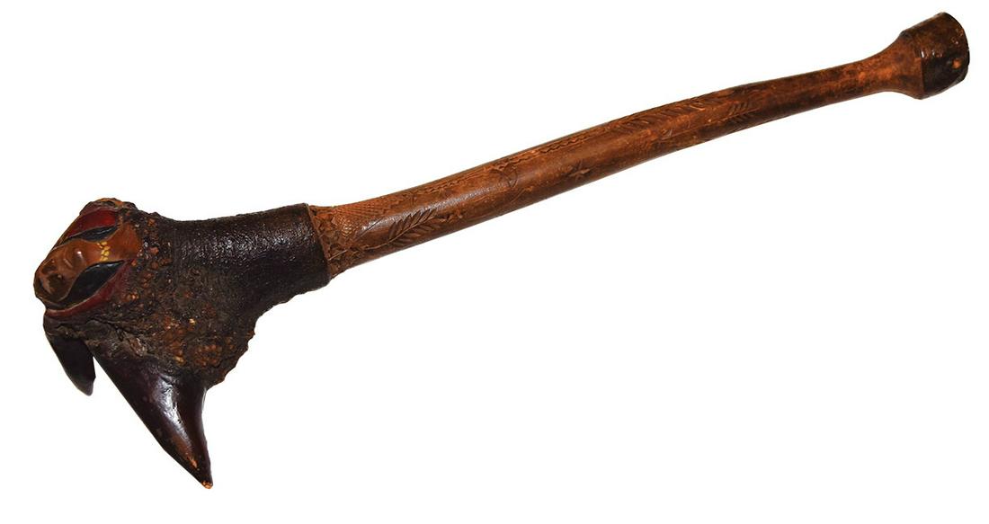 25 1/2" Penobscot (Panawahpskek) Spirit Root War Club.: 25 1/2" Penobscot (Panawahpskek) Spirit Root War Club. From the upper northeast coast (Maine area). Made from the root bundle and trunk of a small gray birch tree, The sharpened root tips appear to be
