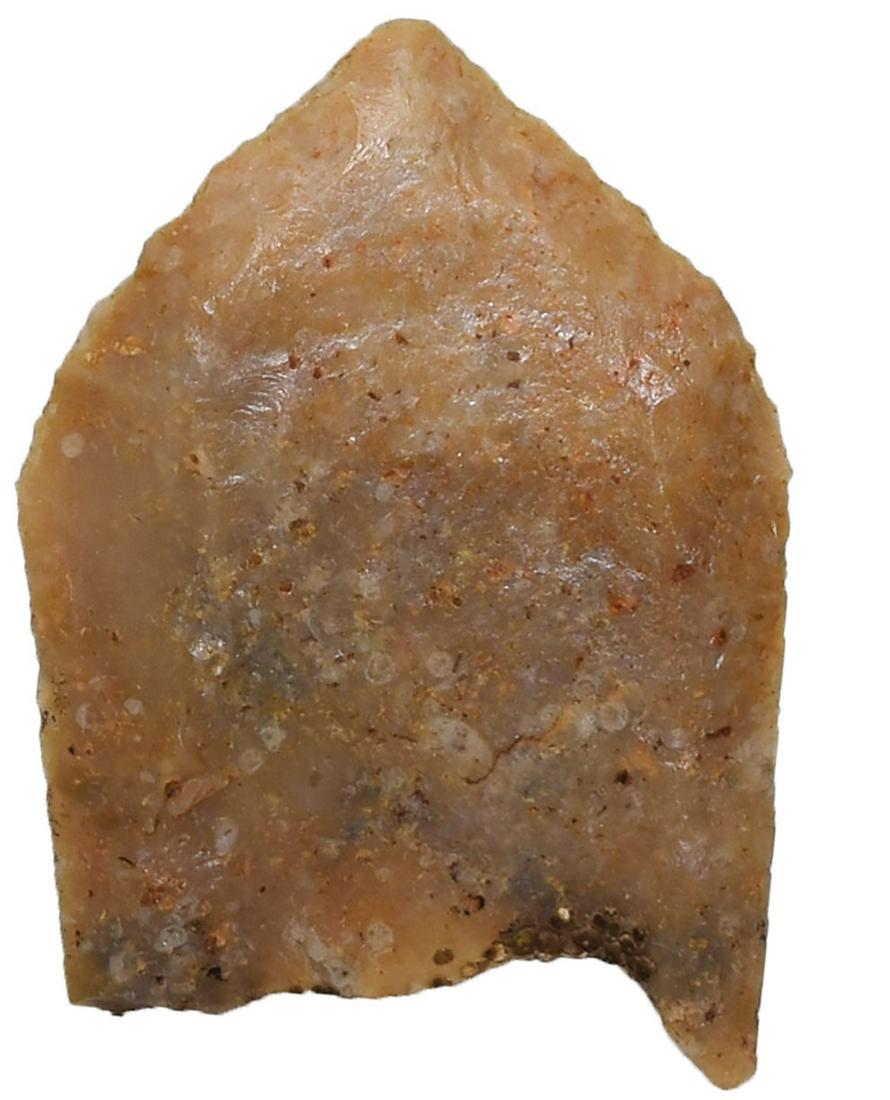 1 1/4" Folsom. Cibola Co, NM. Rogers COA. Orange: 1 1/4" Folsom. Cibola Co, NM. Orange Agate. Very thin. Ex-Merle Wasson, Keith Glasscock. Perino and Rogers COAs. 10.28.19: Added history and photo of Perino COA