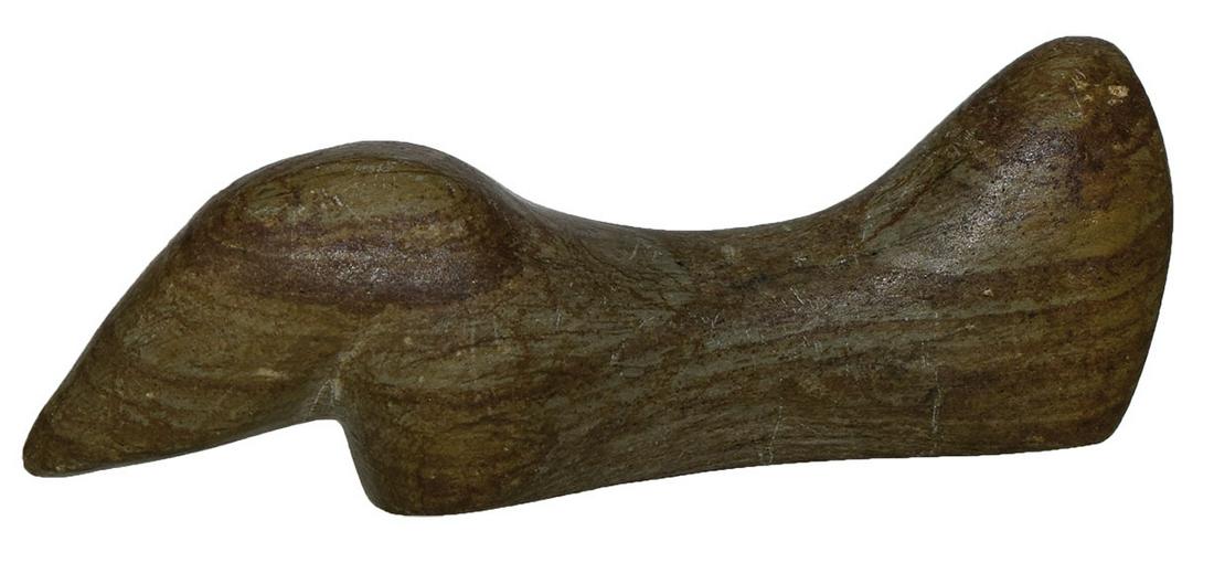 2 1/2" Birdstone. Knox Co, IL. Undrilled type,: 2 1/2" Birdstone. Knox Co, IL. Undrilled type, banded Hardstone. G10. Pictured in Hothem's Indian Artifacts - Best of the Midwest book, p224. Ex-Bob Matthias