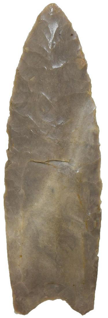 3 1/2" Clovis. Mercer Co, KY. Rogers COA. Double: 3 1/2" Clovis. Mercer Co, KY. Well patinated Hornstone. Well fluted with double fluting on one side. G10. Ex-Merle Wasson. Rogers COA. Featured in the this auction's catalog (page 3)