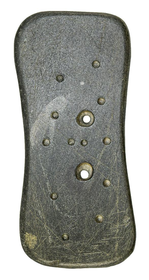 4 5/8" Gorget. Attica, OH. Rare, punctated and: 4 5/8" Gorget. Attica, OH. Rare, punctated and engraved Steatite Gorget. Excellent condition