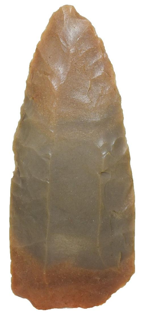 2 1/2" Clovis. Bourbon Co, KY. Carter Cave Flint.: 2 1/2" Clovis. Bourbon Co, KY. Carter Cave Flint. Fluted to tip on one side and halfway on other. Ears dinged. Ex-Tom Davis, Merle Wasson