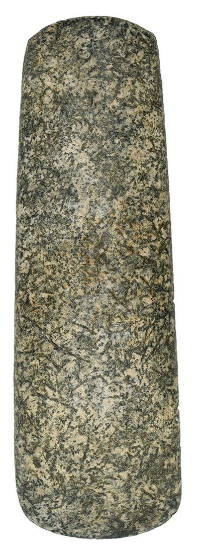 Spectacular 12 3/4" Hopewell Celt. Southern Ohio.: Spectacular 12 3/4" Hopewell Celt. Southern Ohio. Polished Granite. Very well made. Broad and thin Hopewell style. Ex-Gary Lewis. Davis G10 COA. Featured on the back cover of this auction's catalog