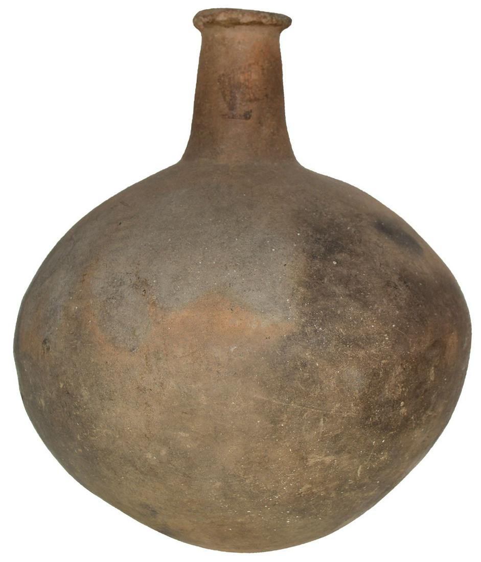 10 1/2" H. Mississippian Bottle. MO. Blonde finish.: 10 1/2" H. Mississippian Bottle. MO. Blonde finish. Well made, good symmetry. Flanged rim has a few chips, bowl appears mostly solid