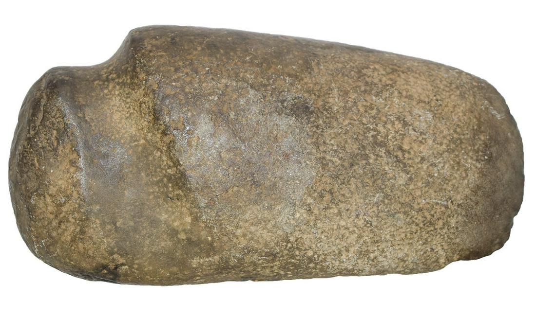 7 7/8" Slant Groove Axe. IN. Brown Hardstone. Some: 7 7/8" Slant Groove Axe. IN. Brown Hardstone. Some old scrapes and worn over damage. Some overall polish. Good old Axe