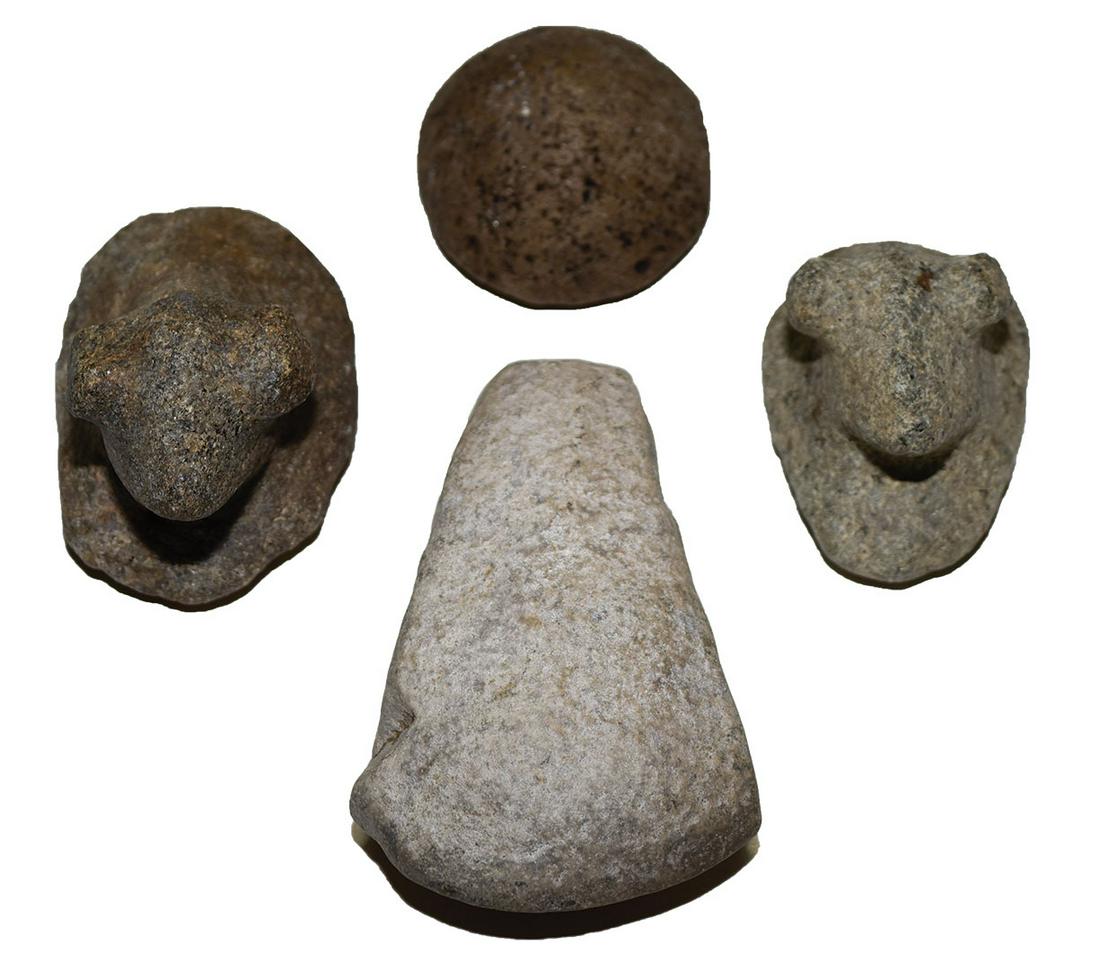 4 Stone Artifacts (2 3/8"-3 7/8"). 2 Birdstone: 4 Stone Artifacts (2 3/8"-3 7/8"). 2 Birdstone Preforms, Celt and Cone. Selling "as-is"