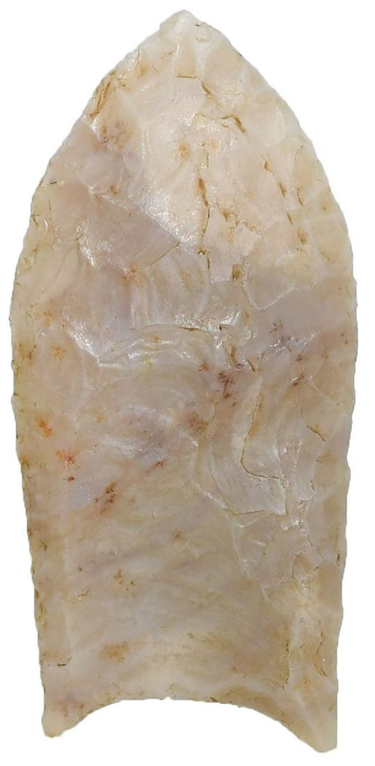 1 7/8" Folsom. Bailey Co, TX. Davis G10 COA.: 1 7/8" Folsom. Bailey Co, TX. Chalcedony. Thin, nicely shaped. Ex-Merle Wasson. Davis G10 COA