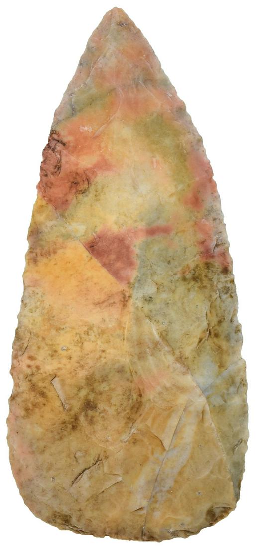 Very colorful 4 7/16" Flintridge Adena Cache Blade.: Very colorful 4 7/16" Flintridge Adena Cache Blade. Licking Co, OH. Ex-Thomas Cray Collection. Putty G10 COA
