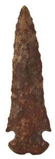 3 1/4" Dovetail. Barren Co, KY. Davis G9 COA.: 3 1/4" Dovetail. Barren Co, KY. Red and tan mottled chert. Featured in 1995 Relic List (#14). Davis G9 COA