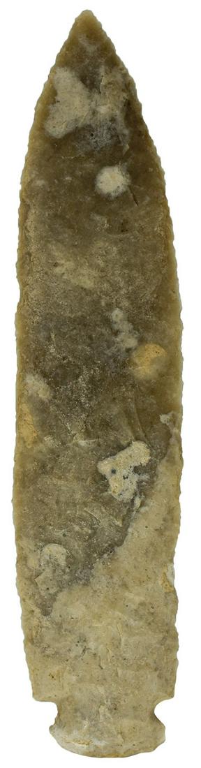 7 7/8" Base Tang Knife. Lamar, CO. Rogers COA.: 7 7/8" Base Tang Knife. Lamar, CO. Thin, very large example (Rogers notes on COA). Semi-translucent, multi-color Chalcedony or Agate. Ex-Tom Davis, Bill Lockridge. Very nice. Rogers COA