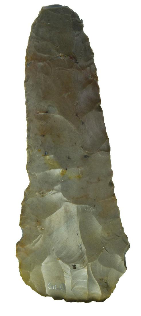 4 3/4" Flint Adz/Scraper. WI. Well made, detailed: 4 3/4" Flint Adz/Scraper. Wisconsin. Well made with detailed facial flaking and uniface back. Davis G6 COA