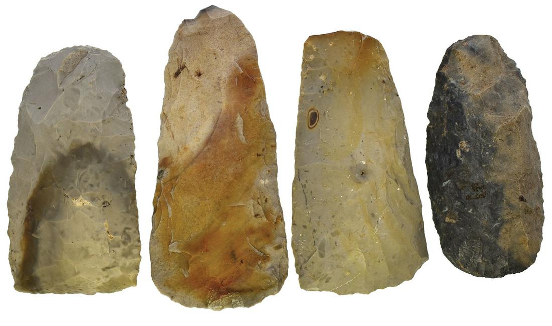 4 Flint Adzes. 3 1/8"-4". MO. All in very good: 4 Flint Adzes. 3 1/8"-4". MO. All in very good condition