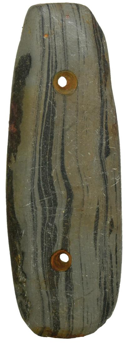 3 3/16" Slate Gorget. Boone Co, IN. Ex-Dr. Charles: 3 3/16" Slate Gorget. Boone Co, IN. Ex-Dr. Charles Gish, Brad Stevens (found by son). Good condition, nice polish