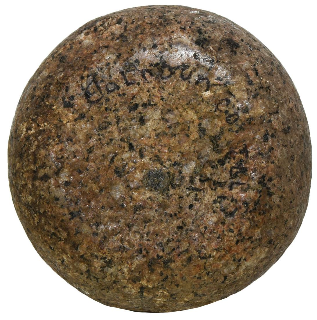 2 1/2" Cupped Discoidal. Davis G8 COA. Calhoun Co,: 2 1/2" Cupped Discoidal. Calhoun Co, IL. Good symmetry, small divot on back edge. Red and black Granite. Davis G8 COA