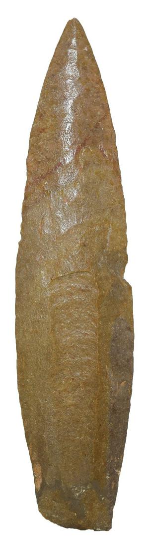 3 3/4" Cumberland. TN. Top 1" is restored. Well: 3 3/4" Cumberland. TN. Top 1" is restored. Well flaked Paleo piece. Ex-Randall Kimbrell