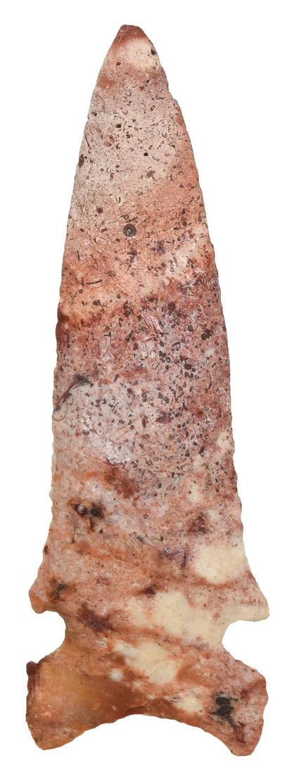 3 11/16" Graham Cave. St. Charles Co, MO. Strawberry: 3 11/16" Graham Cave. St. Charles Co, MO. Strawberry Flint. Good condition, very slight stack on back side. Ex-Brandon Vanderver