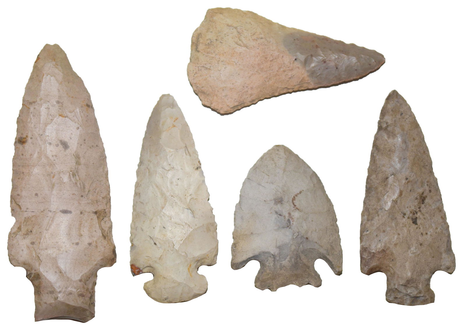 5 Nice Points from the Gish Collection. 2"-3 3/4".: 5 Nice Points from the Gish Collection. 2"-3 3/4". Steuben & Dekalb Cos, IN. Found before 1957. Ex-George Dawson