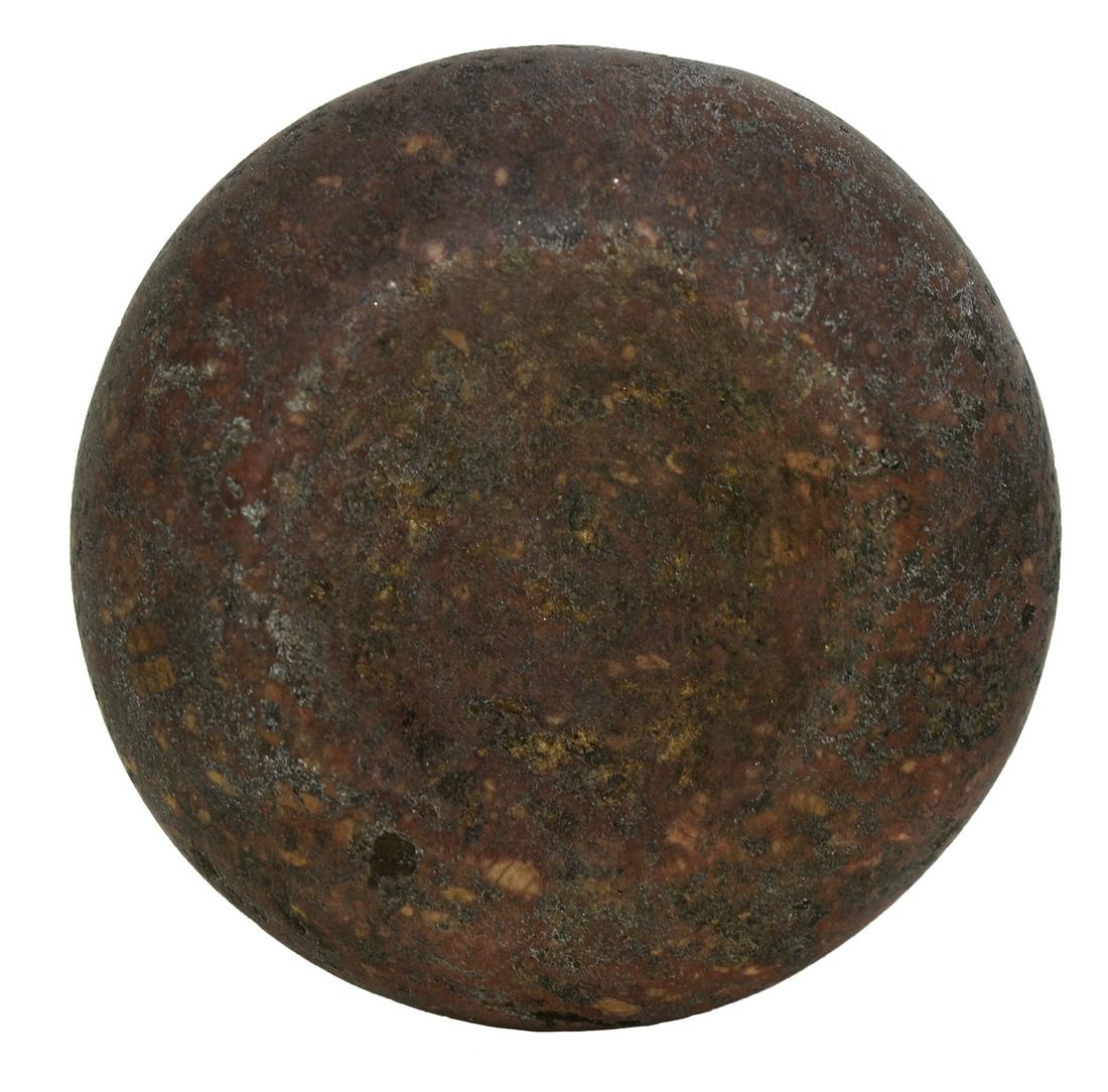 2 11/16" Jersey Bluff Discoidal. Madison Co, IL. Red: 2 11/16" Jersey Bluff Discoidal. Madison Co, IL. Red speckled Hardstone. Very good condition, good symmetry