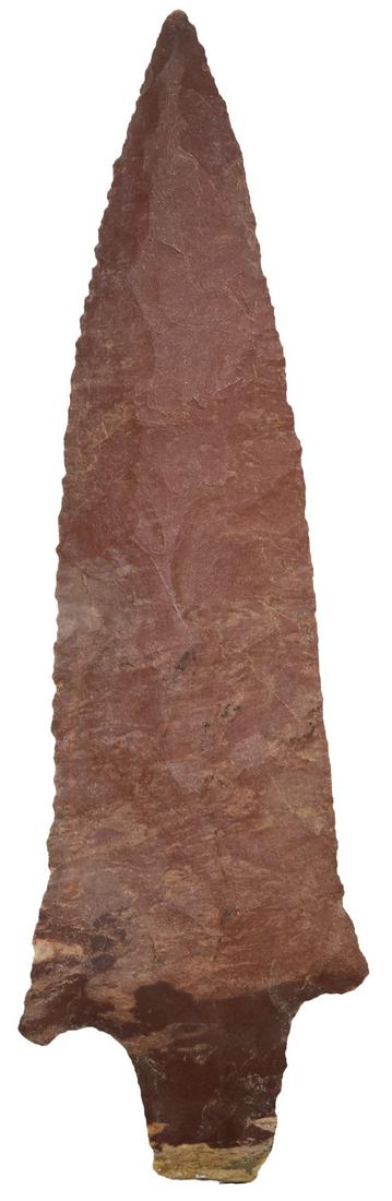 4 5/8" Little Bear Creek. Davis G10 COA. Tennessee.: 4 5/8" Little Bear Creek. Tennessee. Vivid red Horse Creek Chert. Ex-Kevin Pipes, Red Tully. Fine edgework. Davis G10 COA. 3/21/20: Added photos to listing