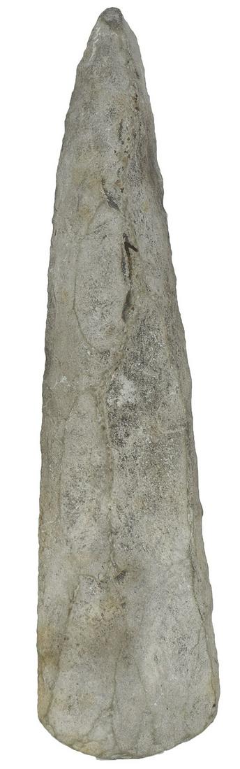 9 5/8" Long Pole Celt. New Guinea. Light green: 9 5/8" Long Pole Celt. New Guinea. Light green Hardstone. Good condition. Prehistoric. Ex-Robert Bourden