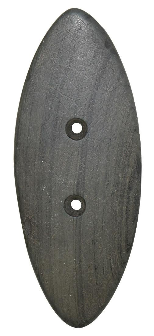 4 1/2" Elliptical Gorget. IN. Dark Slate. Ex-Dr.: 4 1/2" Elliptical Gorget. IN. Dark Slate. Thin, well made. Ex-Dr. Charles Gish, Floyd Gish