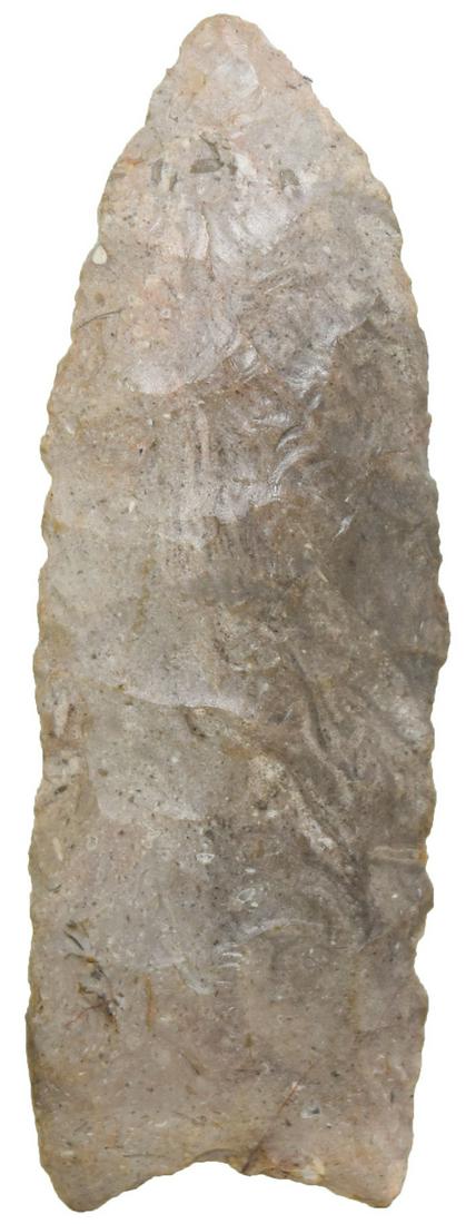 3 1/16" Plainview. Rogers COA. Ohio. Glossy gray: 3 1/16" Plainview. Ohio. Glossy gray chert. Thin, well made with lateral flaking. Rogers COA. 3/25/20: Added photos to listing that show fluting