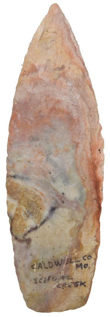 5" Agate Basin. Caldwell Co, MO. Colorful and broad: 5" Agate Basin. Caldwell Co, MO. Colorful and broad example. Ex-Kyle Lawson. Putty G9 COA