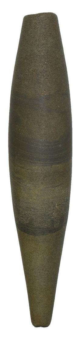 5 3/4" Charmstone with squared pole. Tulare Co, CA.: 5 3/4" Charmstone with squared pole. Tulare Co, CA. Finely polished green Hardstone. Ex-Steve Bohm