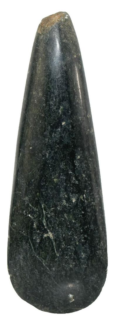 6 1/2" Mayan Jadeite Celt. Mexico. Pole has use: 6 1/2" Mayan Jadeite Celt. Mexico. Pole has use impact. Sleek, very well made with high polish. Pre-Columbian