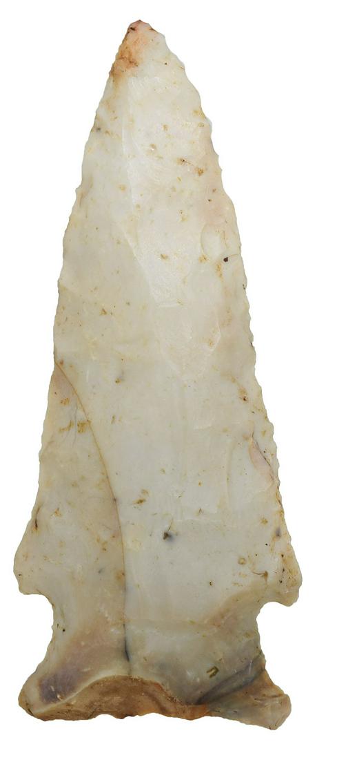 3 7/8" Stilwell frm Gish Collection. Glossy with: 3 7/8" Stilwell. Southern IN. Glossy white chert with colorful base. Ex-Dr. Charles Gish, Floyd Gish. Putty G8+ COA