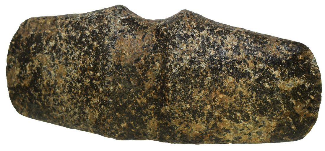 5 3/4" Double Bitted Axe. Preble Co, OH. Black and: 5 3/4" Double Bitted Axe. Preble Co, OH. Black and tan Granite. Nicely weathered surface, very fine condition with no damage to bits.