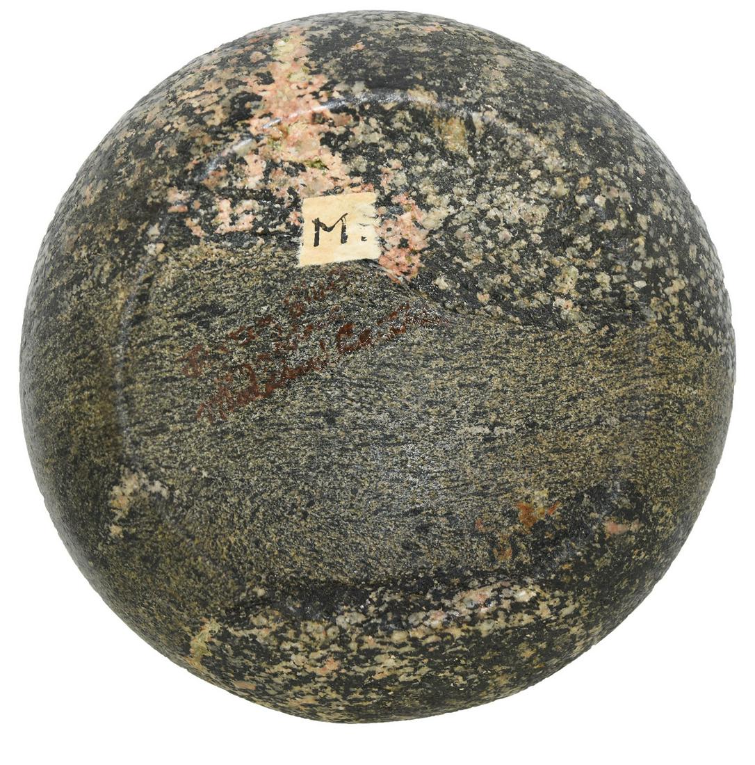 4" Jersey Bluff Discoidal. Madison Co, IL. Black &: 4" Jersey Bluff Discoidal. Madison Co, IL. Striking black and white Granite, Nicely polished, excellent symmetry. Well patinated